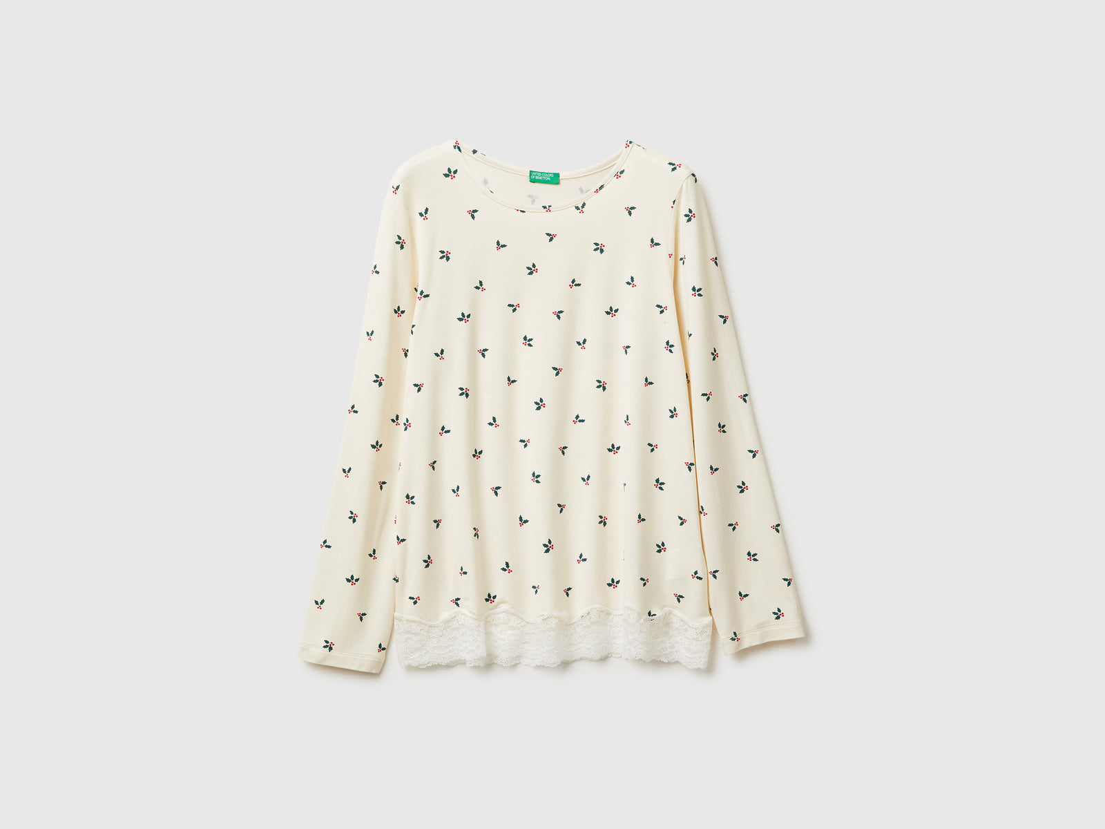 T-shirt de Natal com estampa de azevinhos e renda - ucb_image_FS