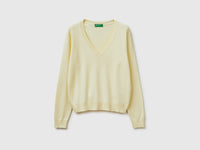Light yellow V-neck sweater in cotton tricot - ucb_image_FS