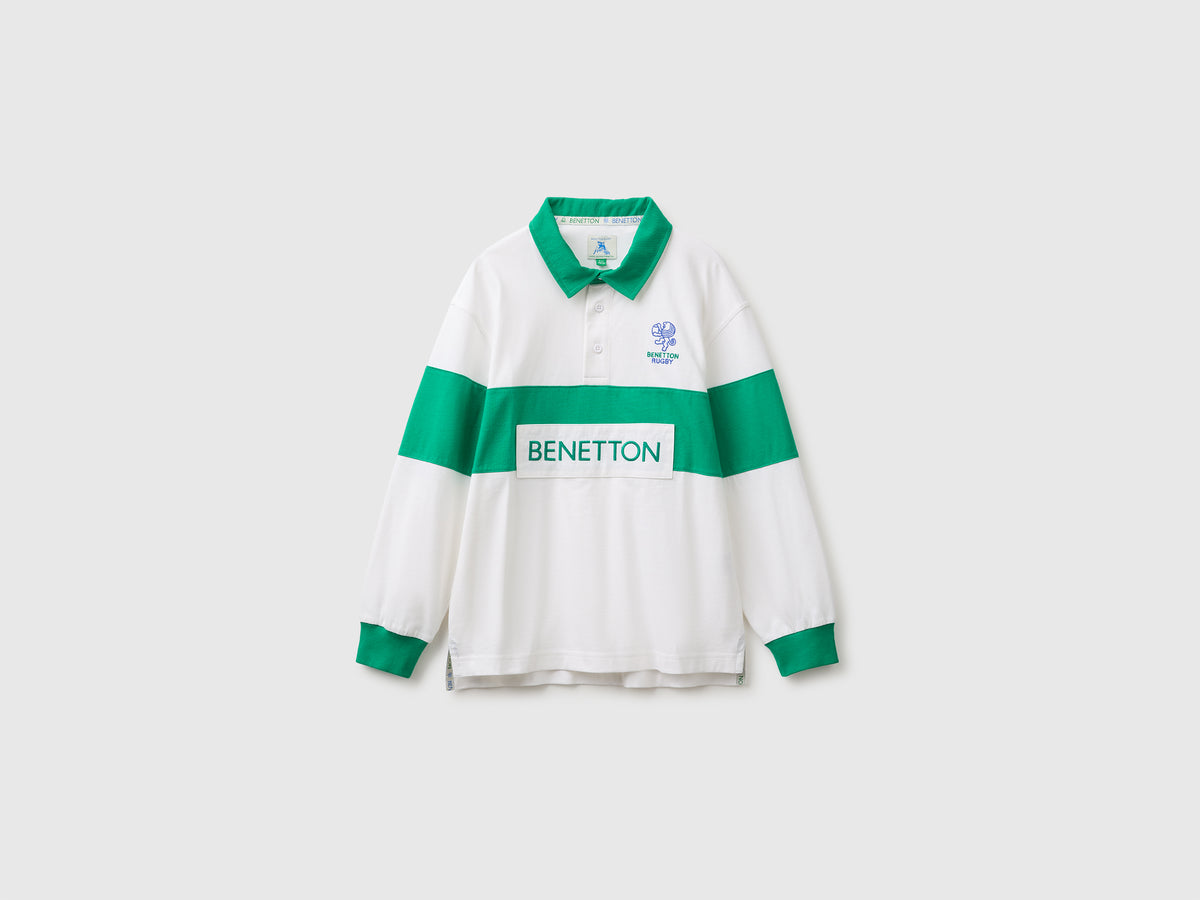 Polo branco e verde Benetton Rugby em algodão orgânico - ucb_image_FS