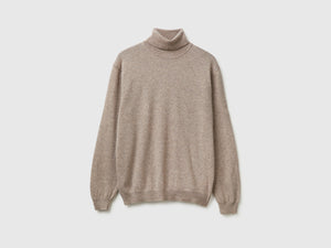 Taubengrauer melierter Rollkragenpullover aus reiner Merinowolle
