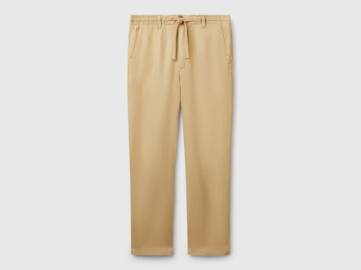 Calças com cordão de ajuste em linho puro - ucb_image_FS