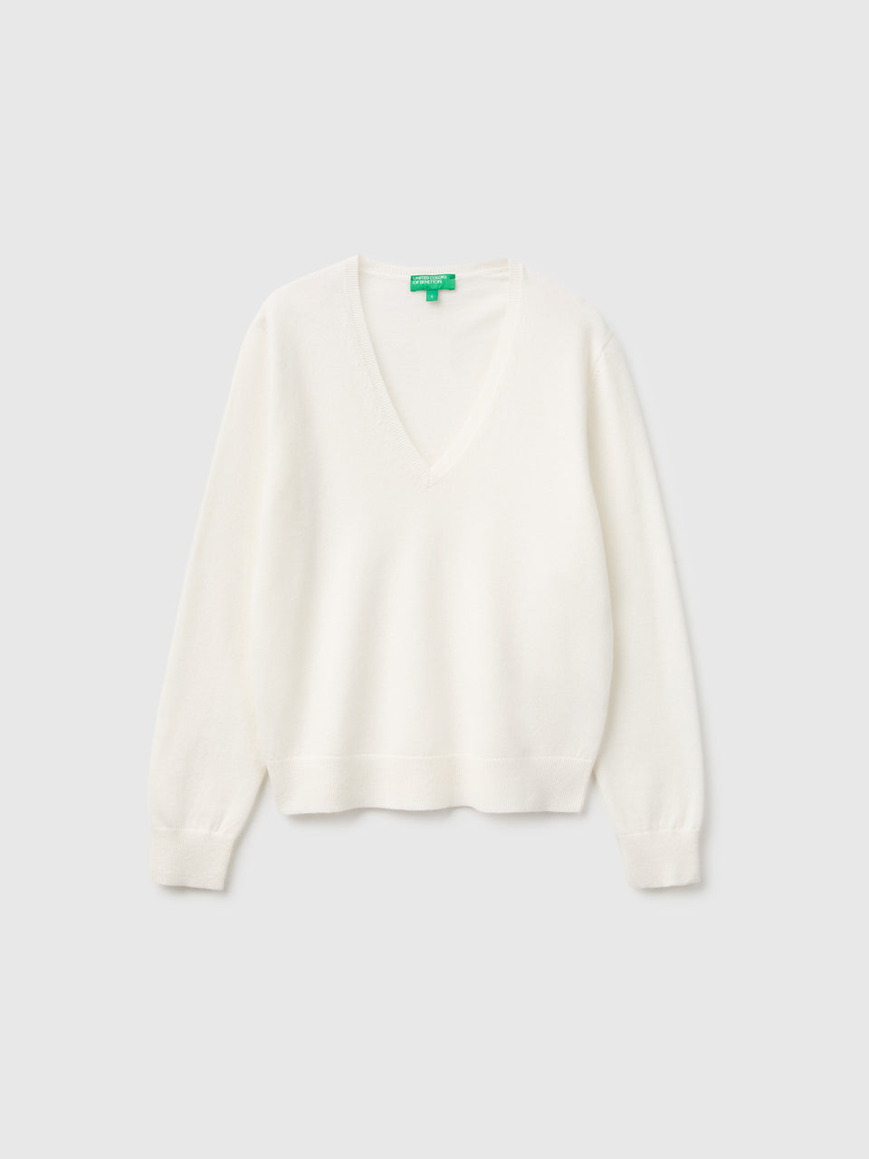 Camisola decote em V cor nata em pura lã Merino - ucb_image_FS