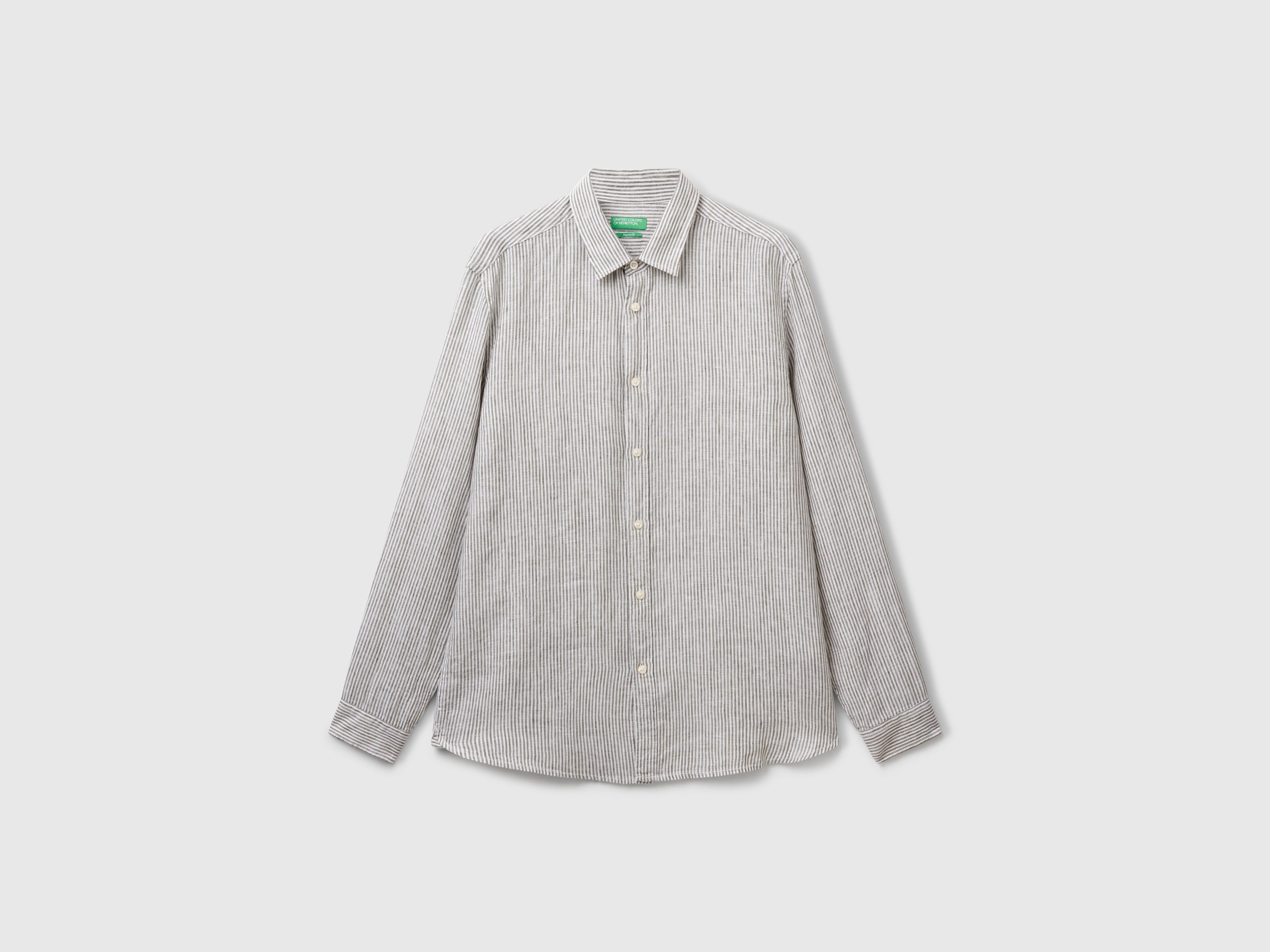 Green and white striped shirt in pure linen - ucb_image_FS