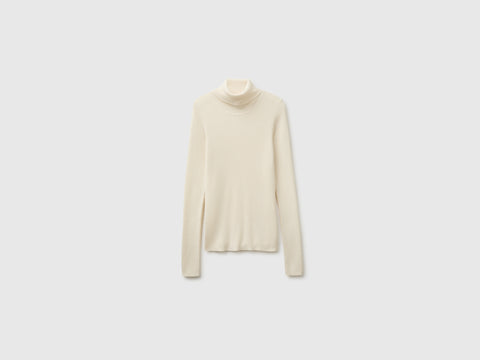 Camisola de gola alta canelada em mistura de seda e lã - ucb_image_FS