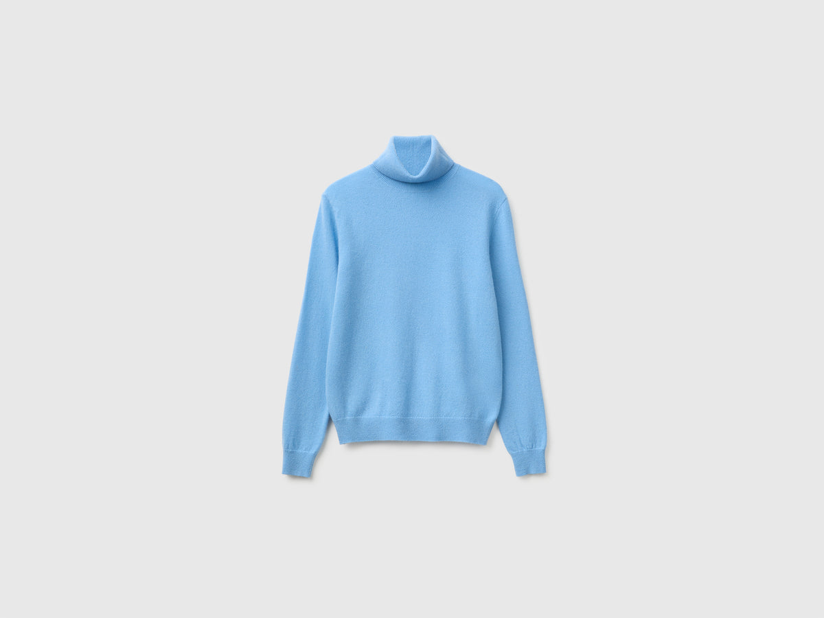 Camisola de gola alta azul-claro em pura lã Merino - ucb_image_FS