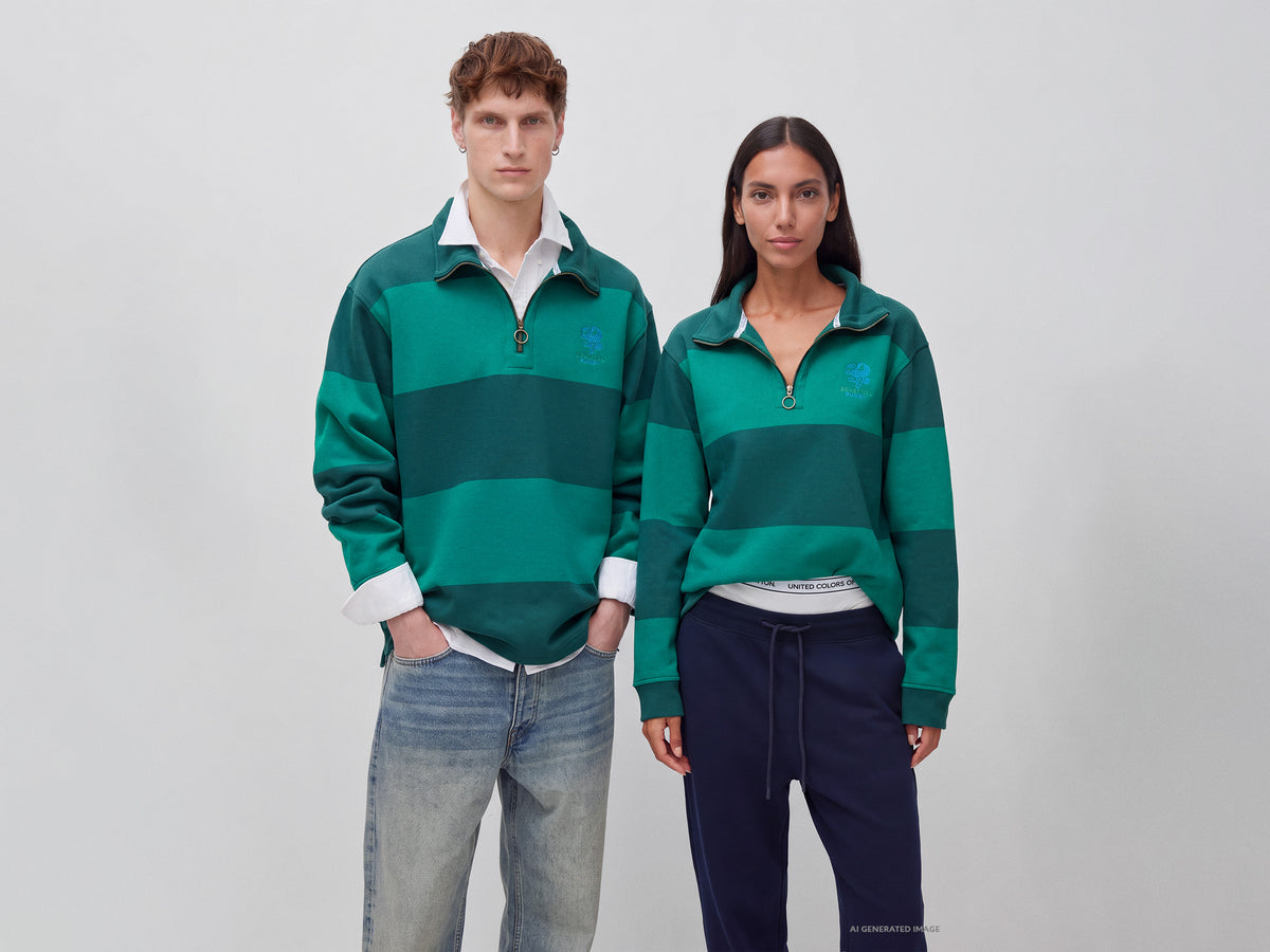 Benetton Rugby striped sweatshirt 100% cotton