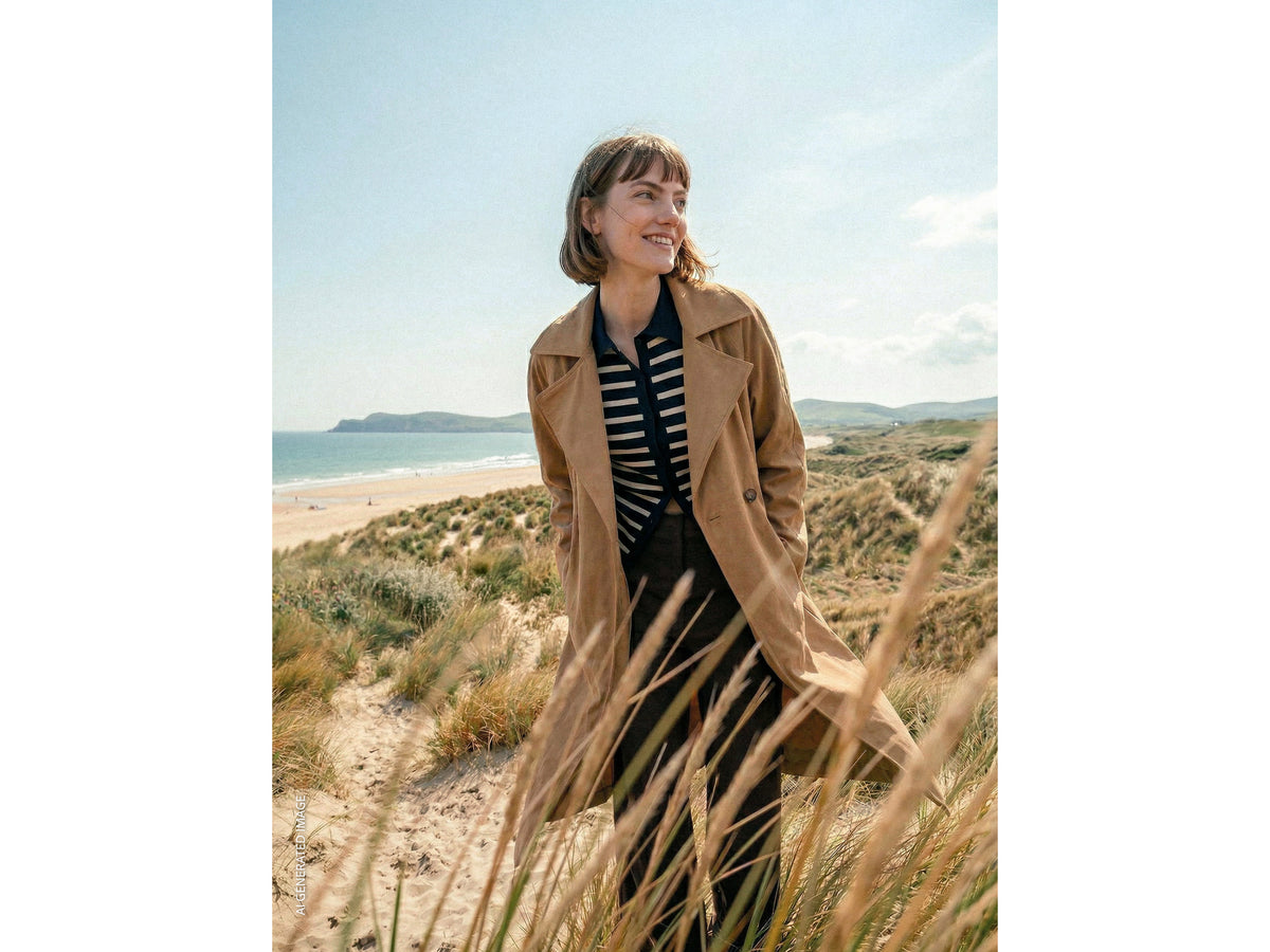 Long suede trench coat