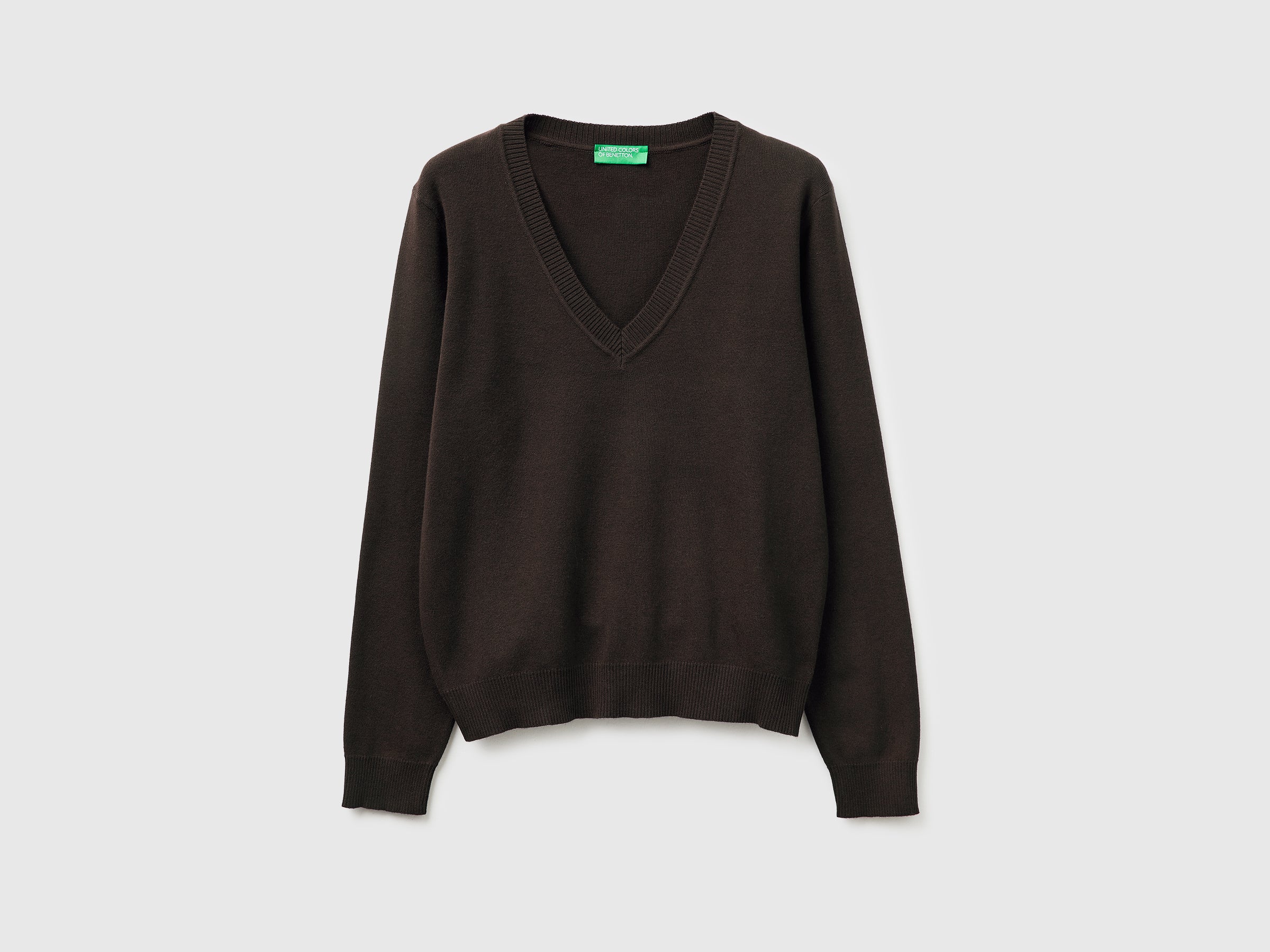 Brown V-neck sweater in tricot cotton - ucb_image_FS