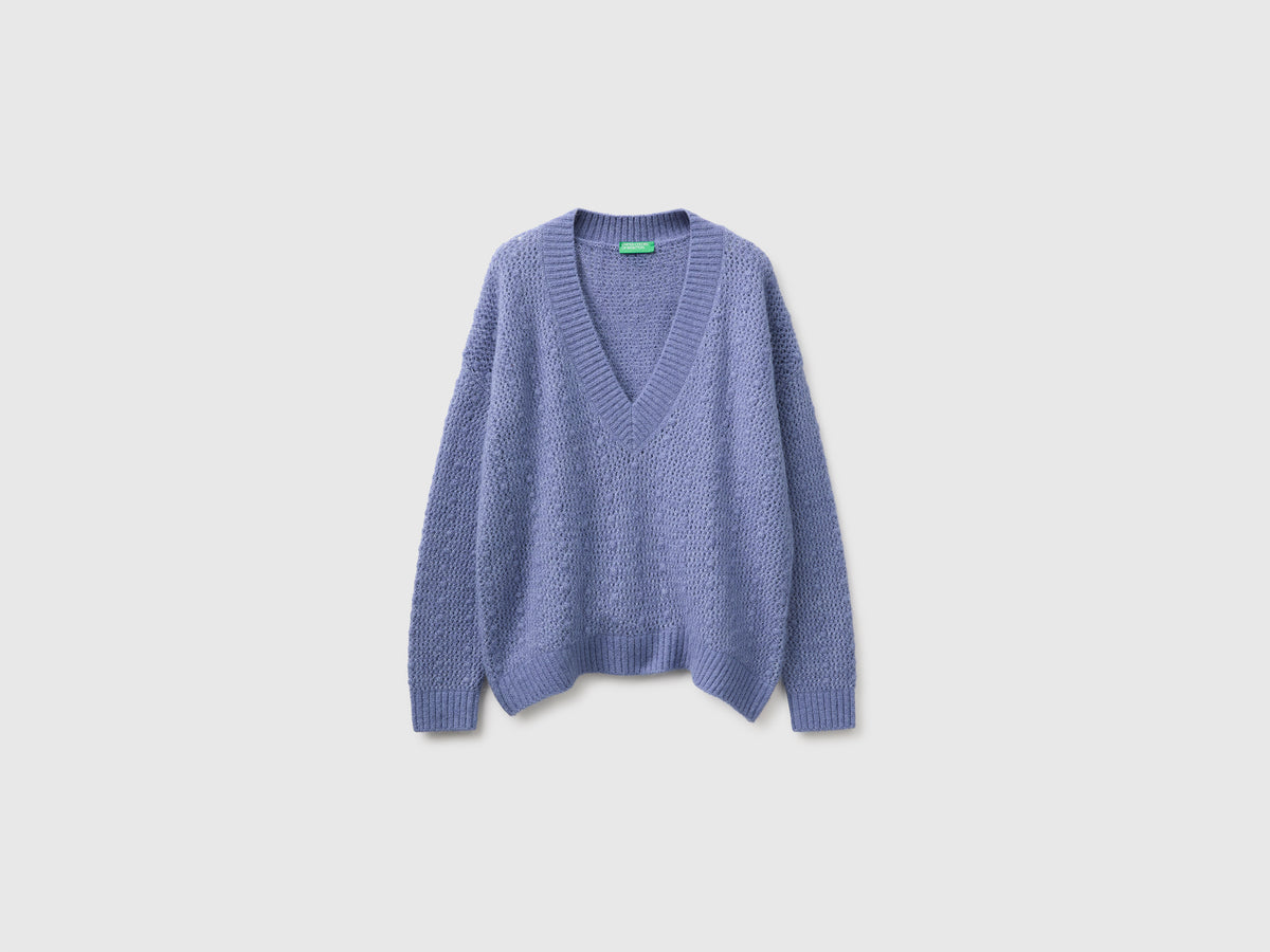 Camisola decote em V perfurada em mistura de lã e alpaca - ucb_image_FS