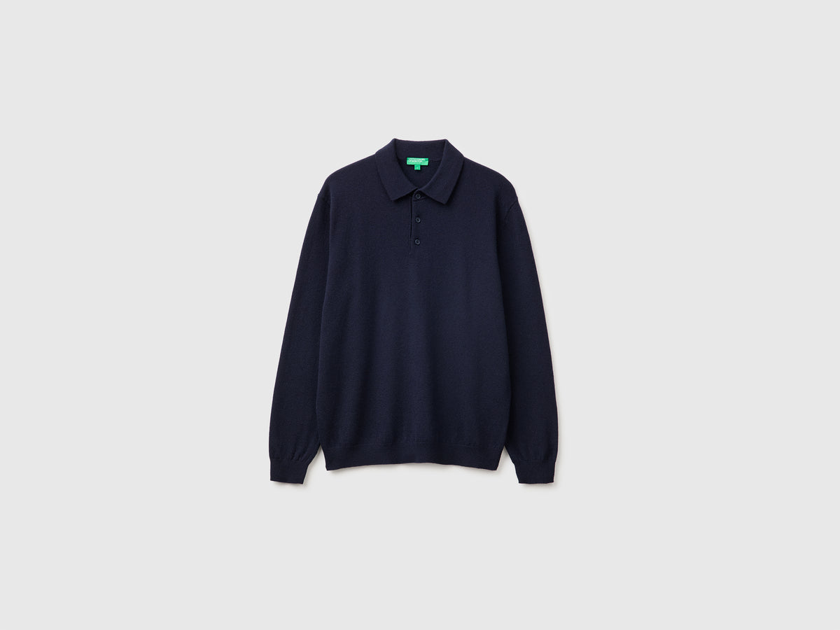 Polo azul da meia-noite em pura lã Merino - ucb_image_FS