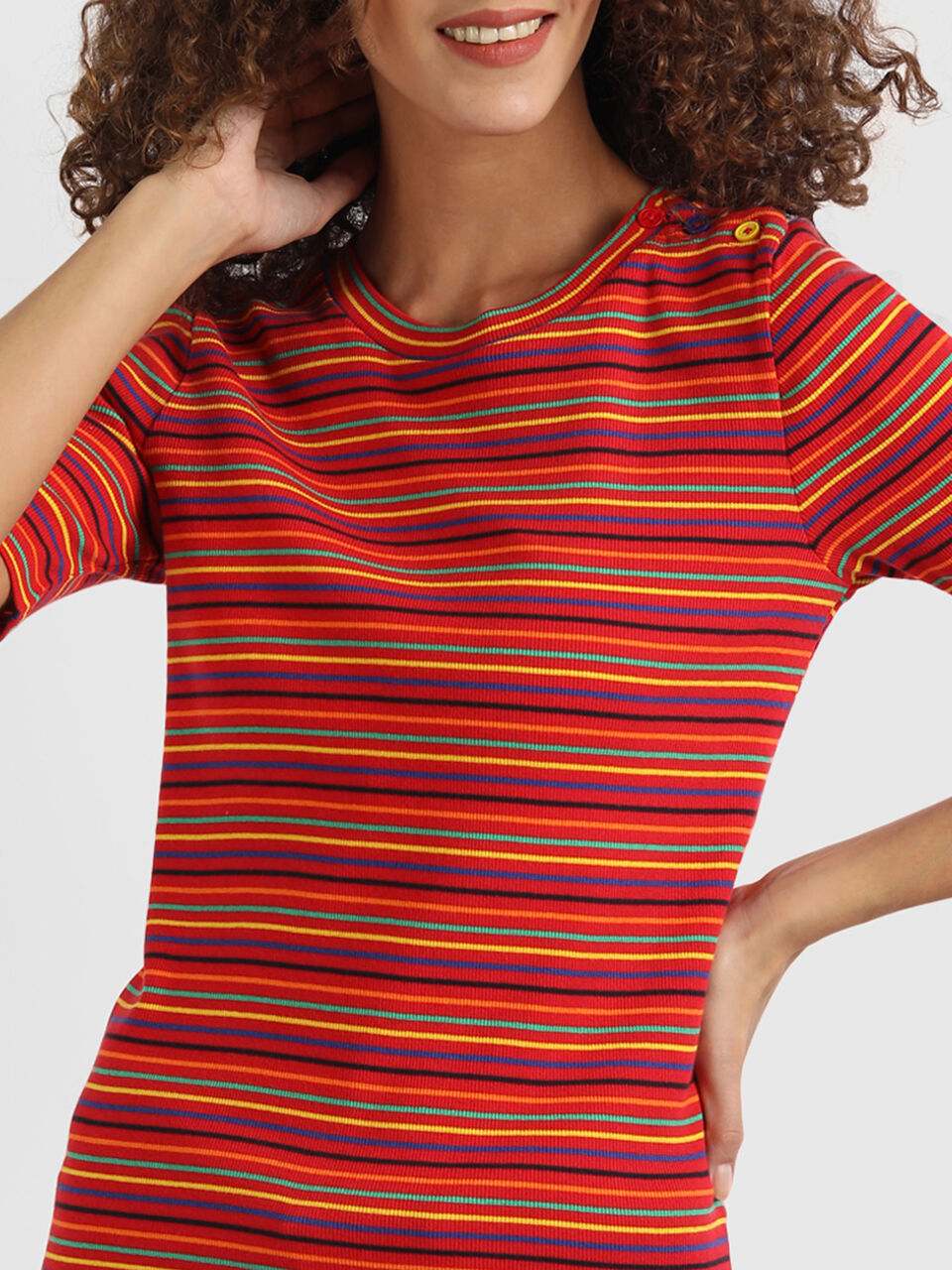 Rib Stripe Top with Shoulder Butin image number null