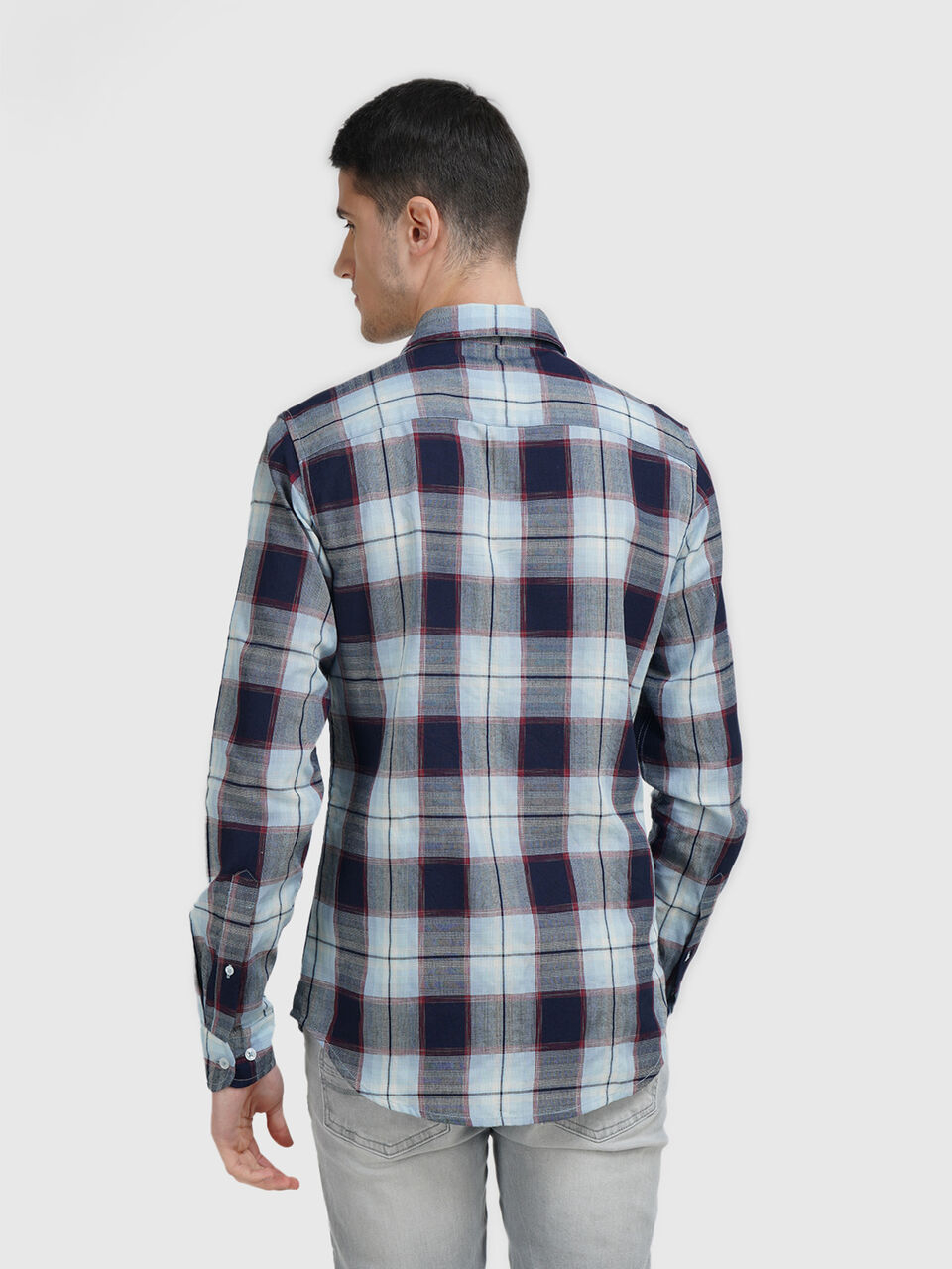 Full Sleeve Dobby Texture Indigo Check  Shirt image number null