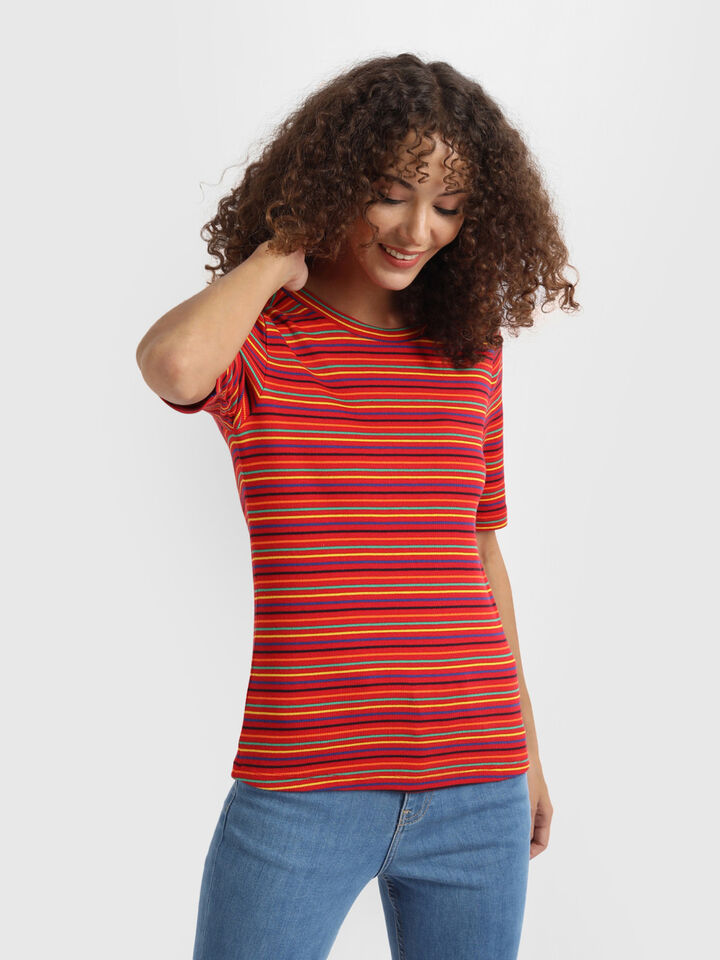Rib Stripe Top with Shoulder Butin