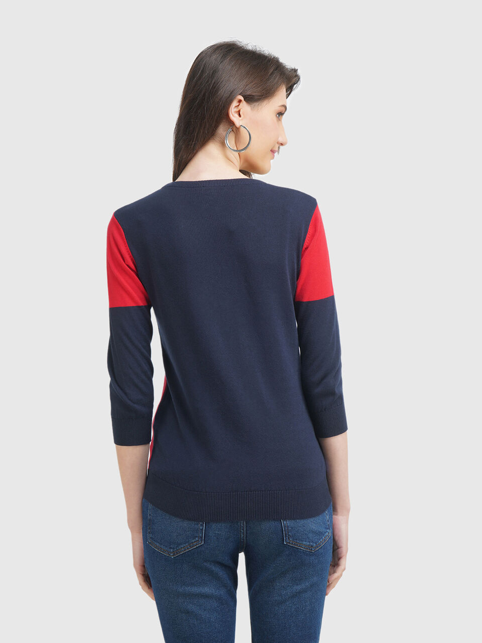 3/4th Half Sleeve Square Neck Color Block Tricot image number null