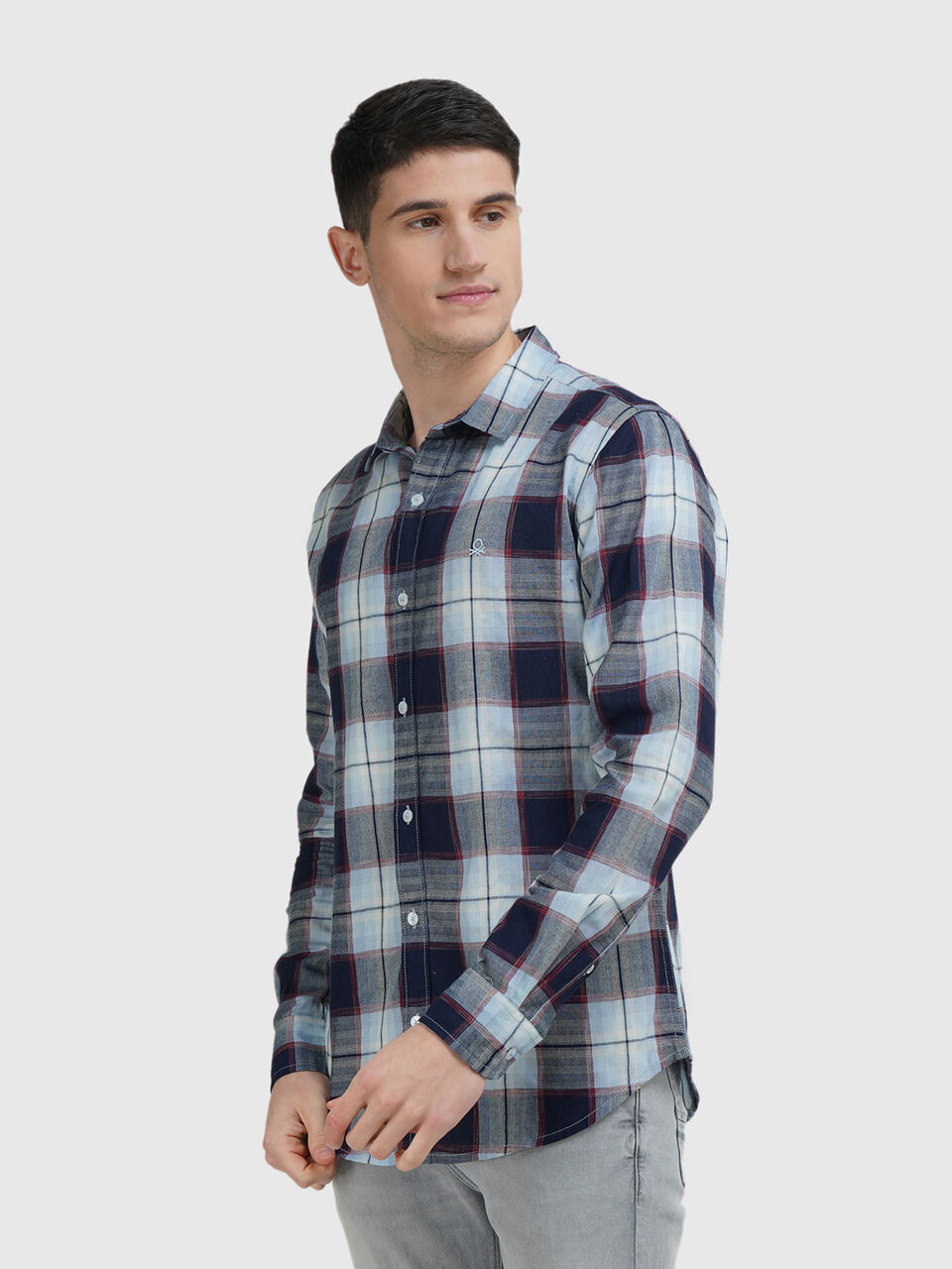 Full Sleeve Dobby Texture Indigo Check  Shirt image number null