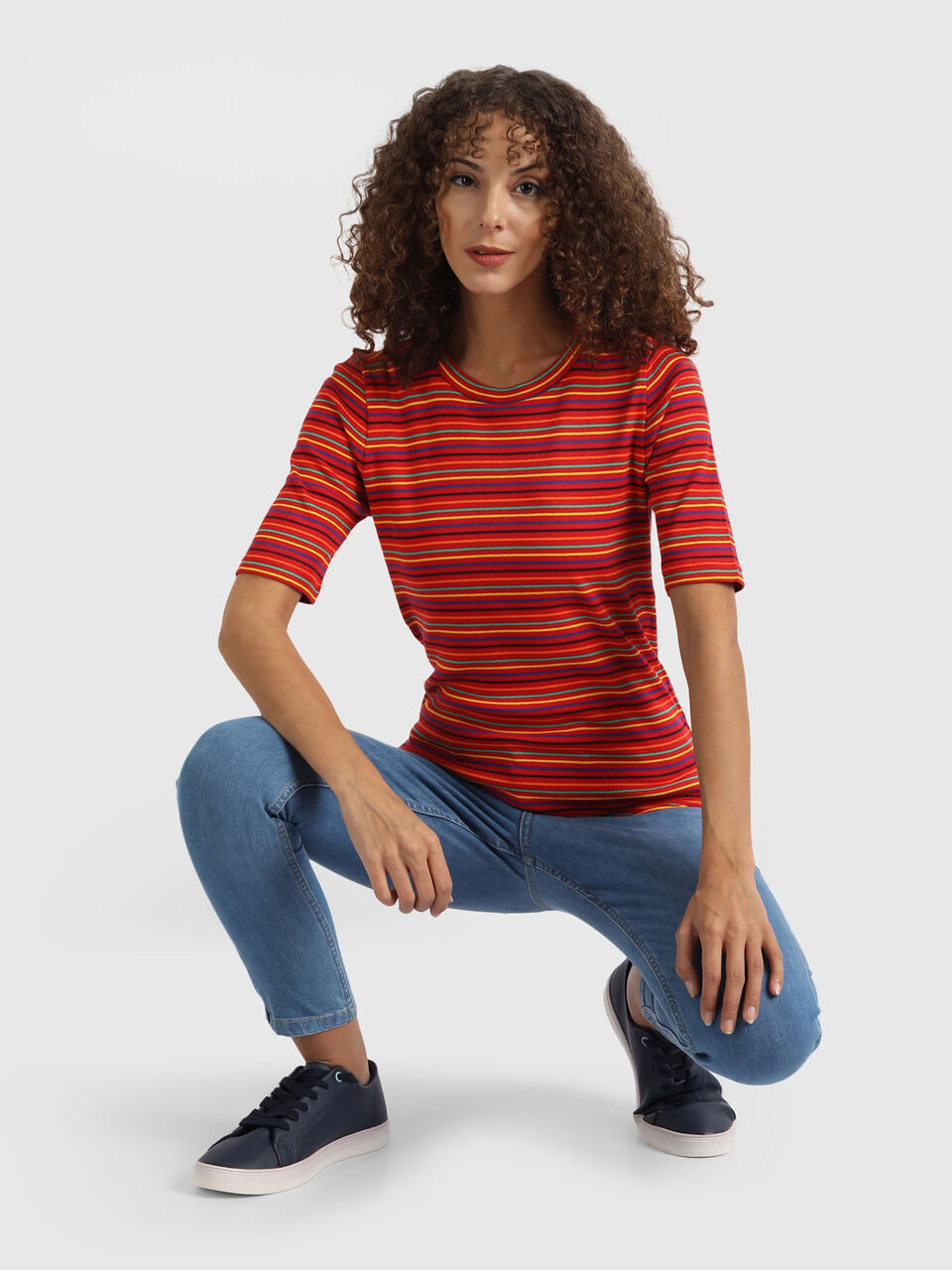 Rib Stripe Top with Shoulder Butin image number null