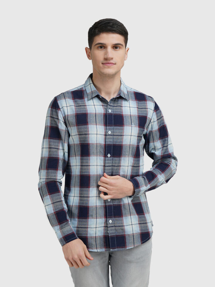 Full Sleeve Dobby Texture Indigo Check  Shirt