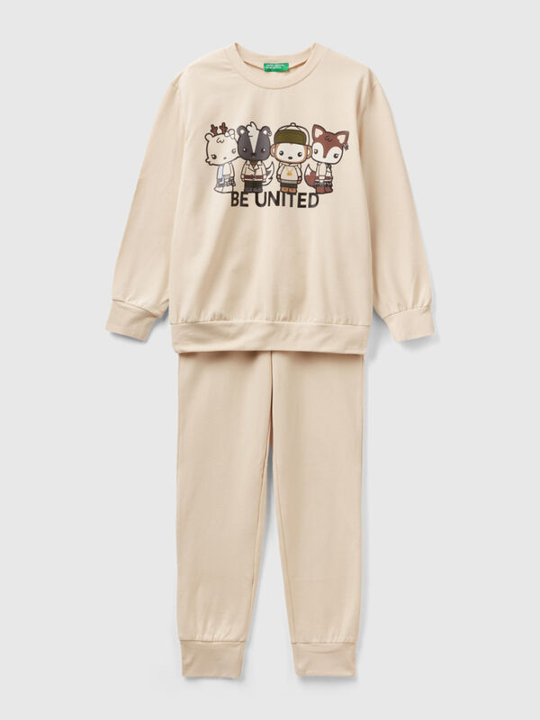 Pyjama mit Maskotte-Print aus stretchiger Baumwolle