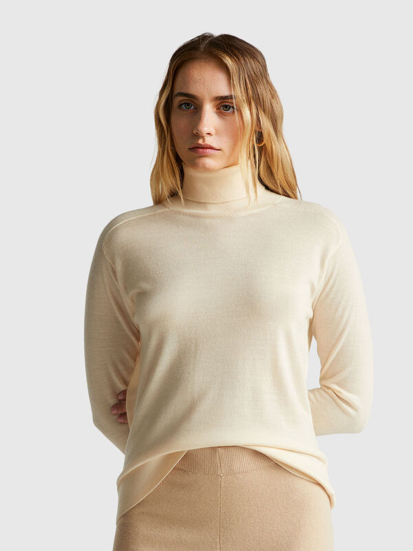 Rollkragenpullover aus reiner Merinowolle Damen
