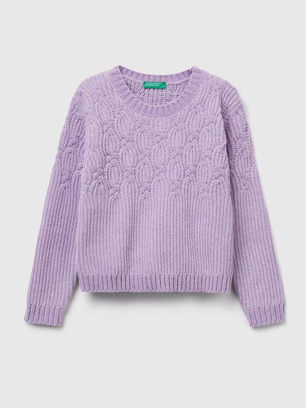 Chenille-Zopfmusterpullover Mädchen