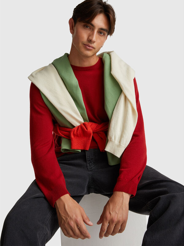 Rote Pullover mit Rundhalsausschnitt aus reiner Merinowolle Herren