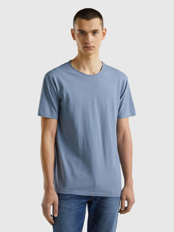 T-Shirt in Avion-Blau aus geflammter Baumwolle Herren