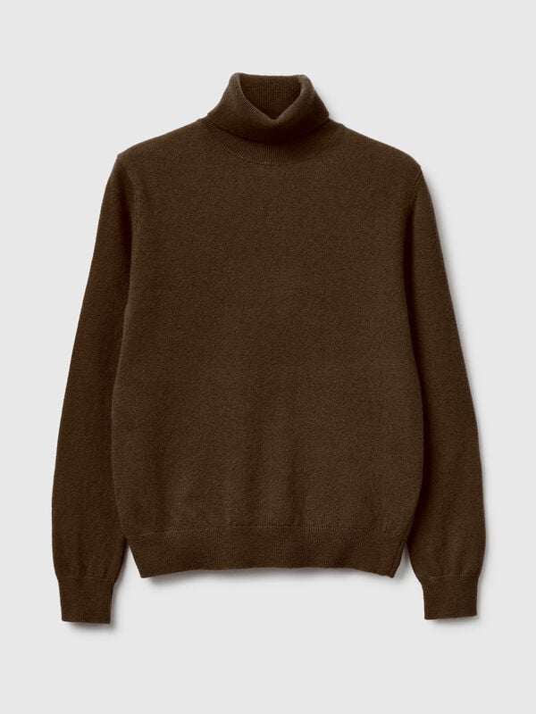 Brauner Rollkragenpullover aus reiner Merinowolle Damen