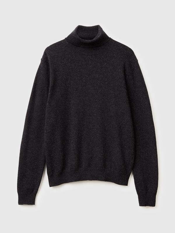 Dunkelgrauer Rollkragenpullover aus reiner Merinowolle Damen