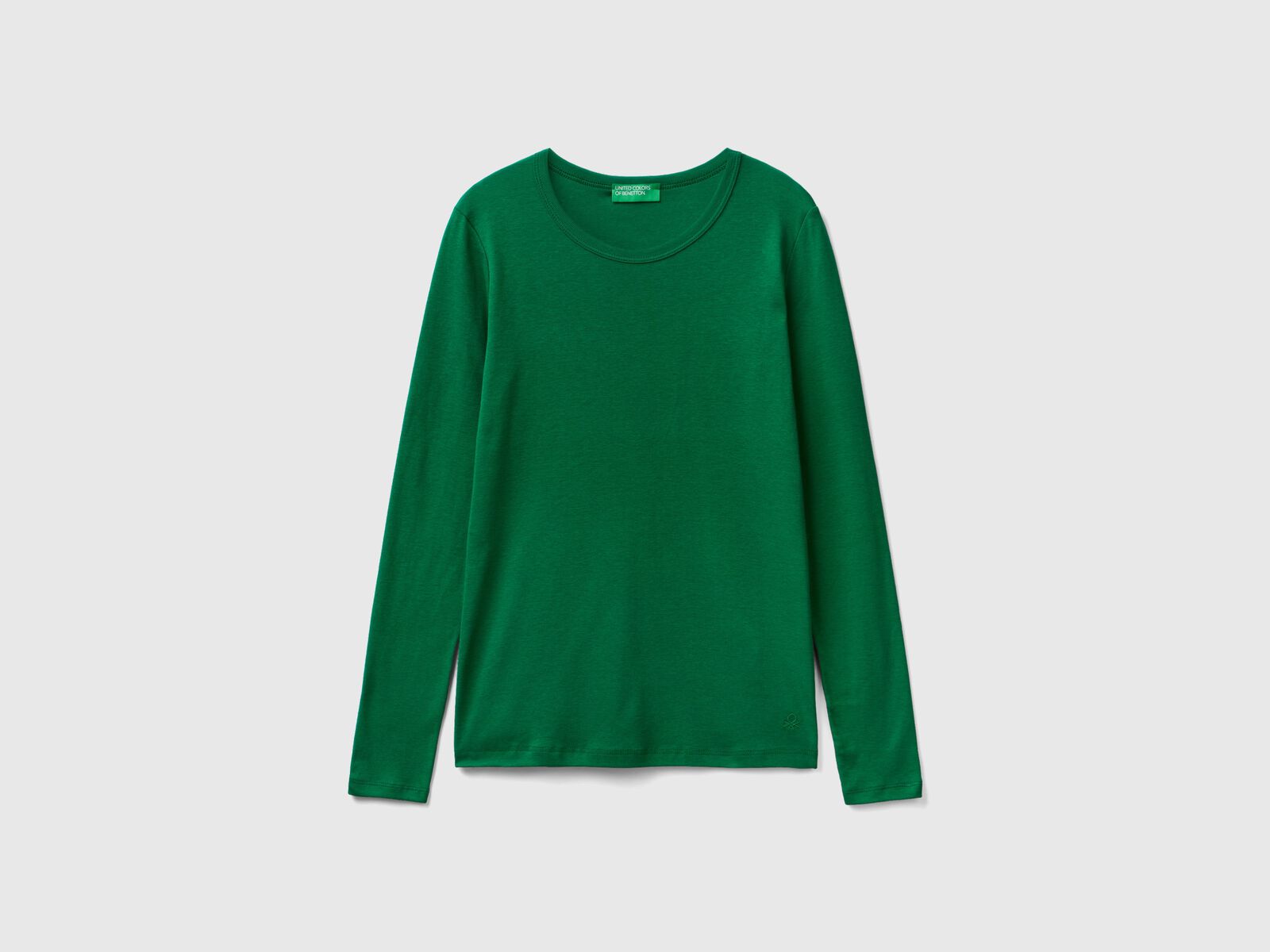 Langärmeliges T-Shirt aus reiner Baumwolle - Benetton Grün 