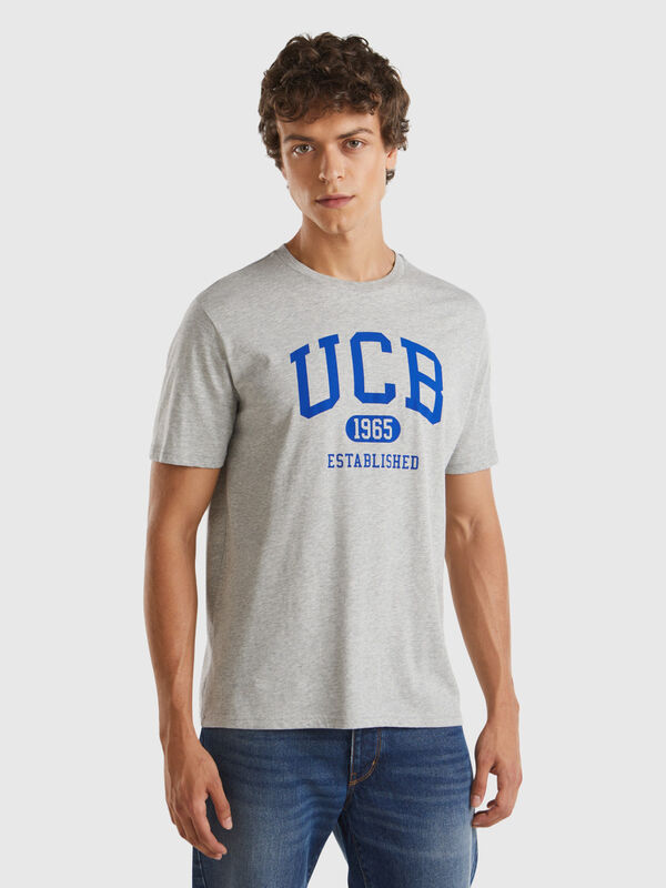 Grau meliertes T-Shirt aus Bio-Baumwolle mit blauem Logo Herren