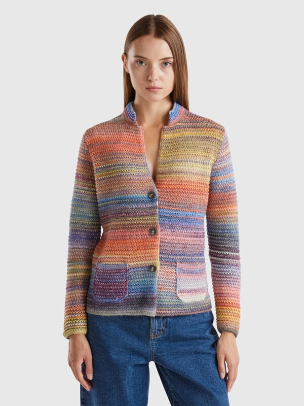 Strickjackett aus mehrfarbiger Mischwolle Damen