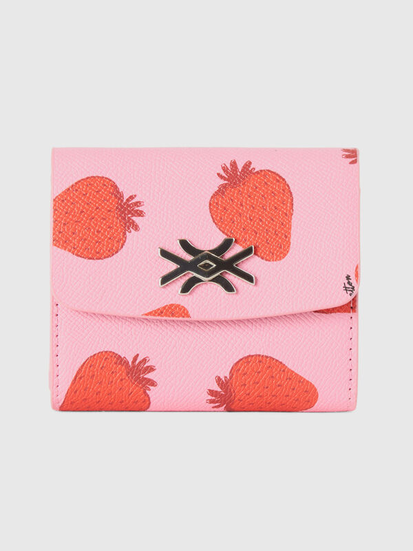 Portemonnaie in Rosa mit Erdbeer-Druck Damen