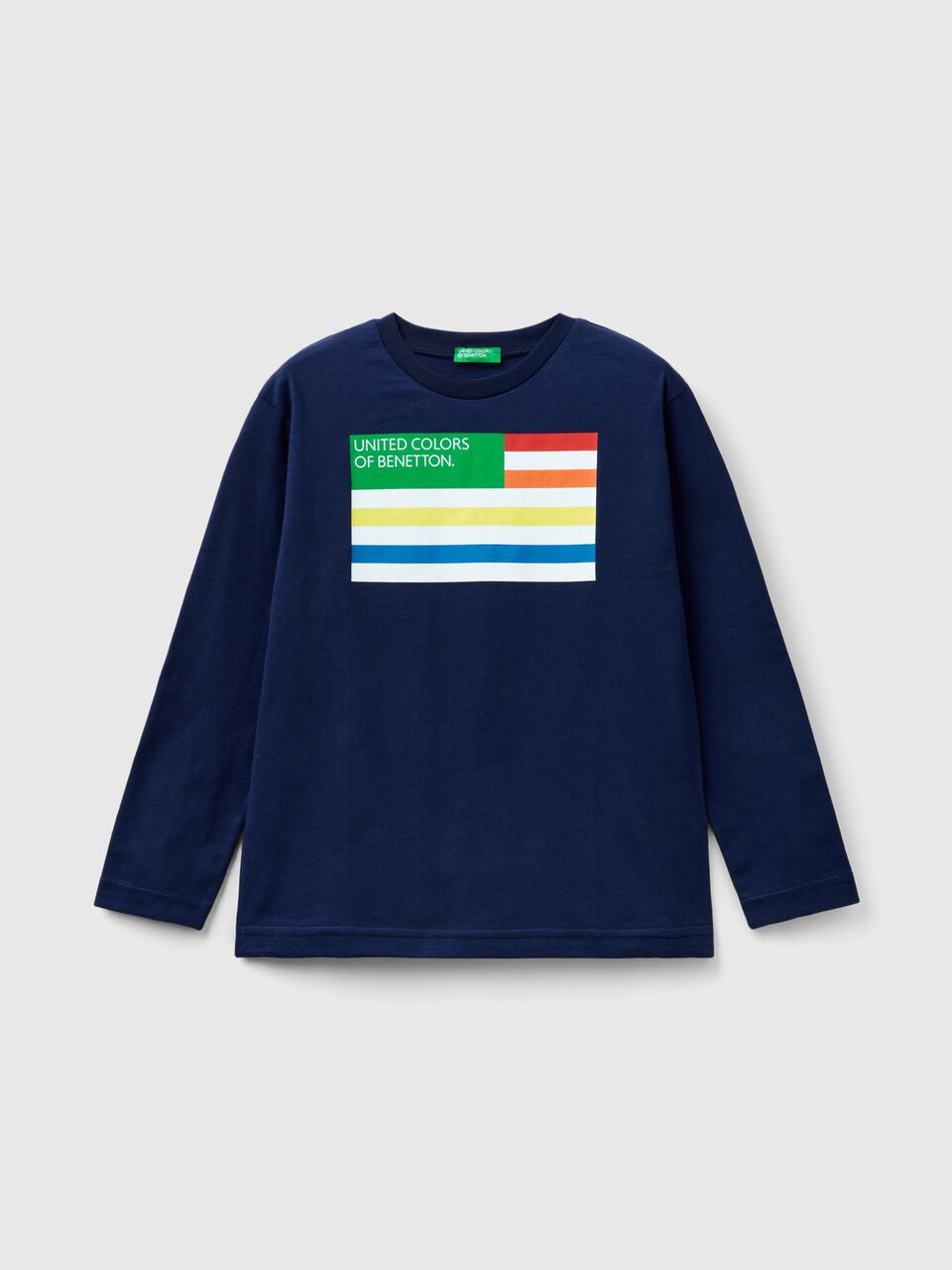 aus | Benetton Bio-Baumwolle Langärmeliges T-Shirt - Dunkelblau
