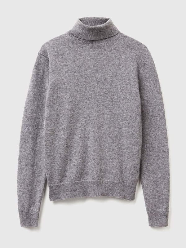 Mausgrauer Rollkragenpullover aus reiner Merinowolle Damen
