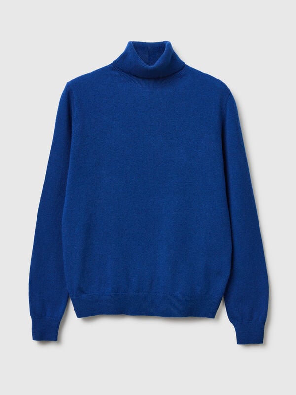 Blauer Rollkragenpullover aus reiner Merinowolle Damen