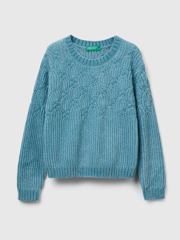 Chenille-Zopfmusterpullover Mädchen
