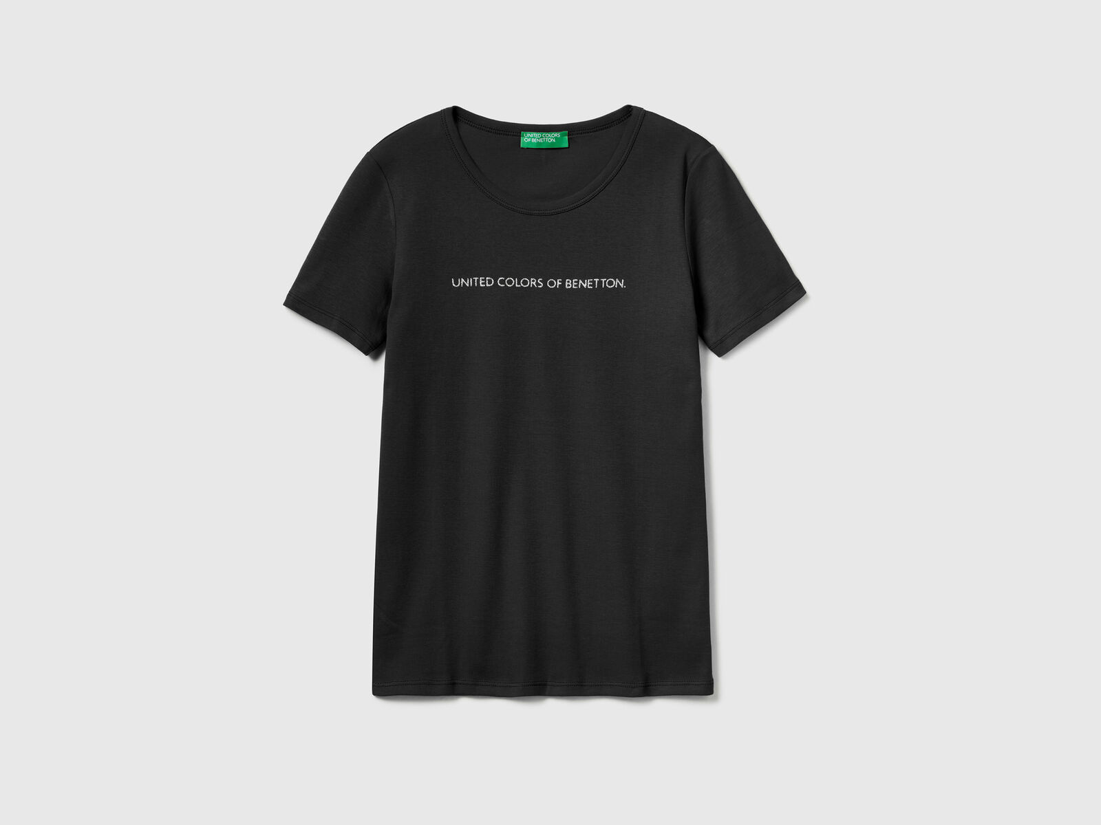 glitzerndem aus mit Schwarz T-Shirt | Logoprint Benetton 100% - Baumwolle