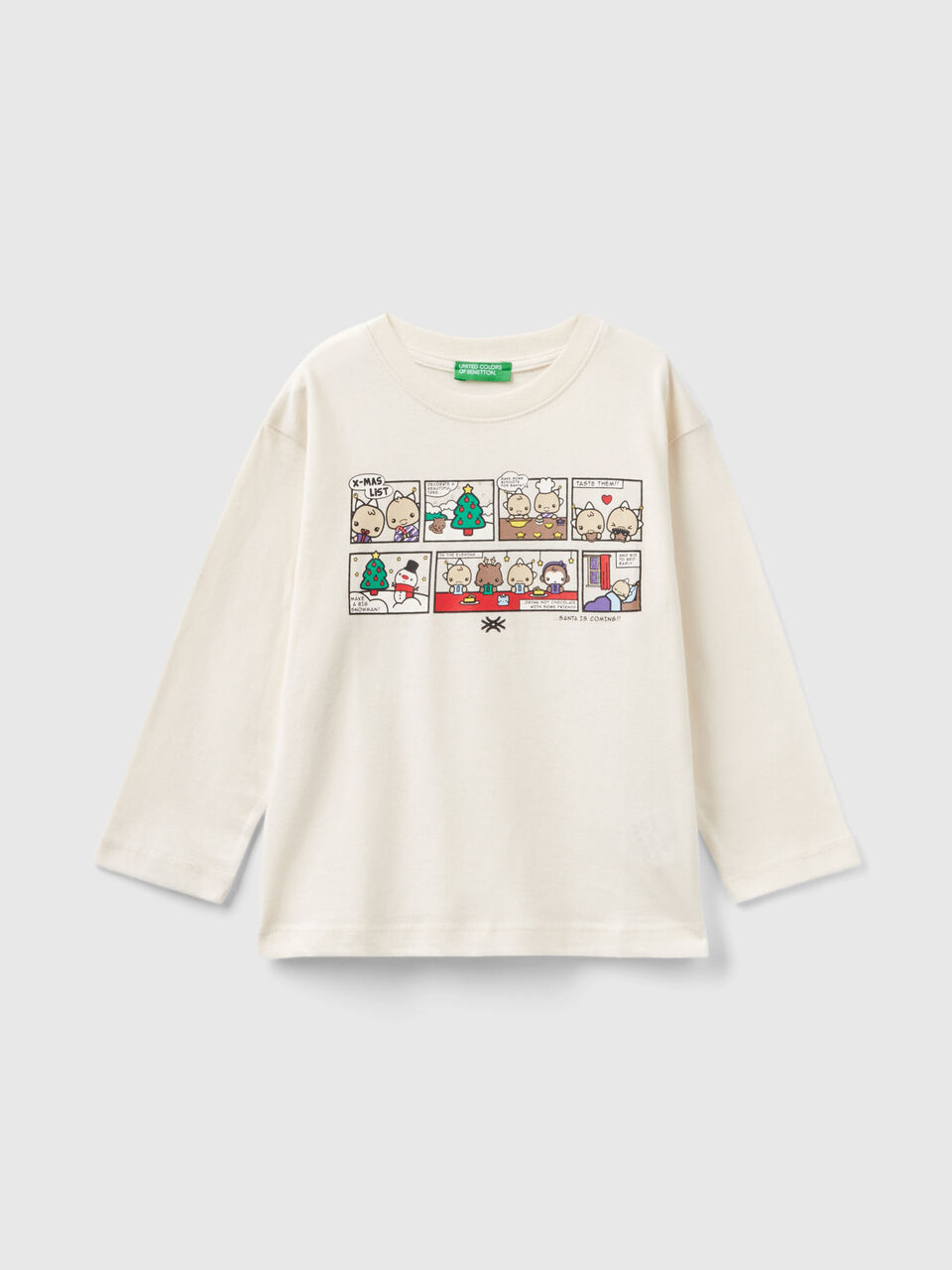 Warmes T-Shirt mit weihnachtlichem Aufdruck - Weiss | Benetton