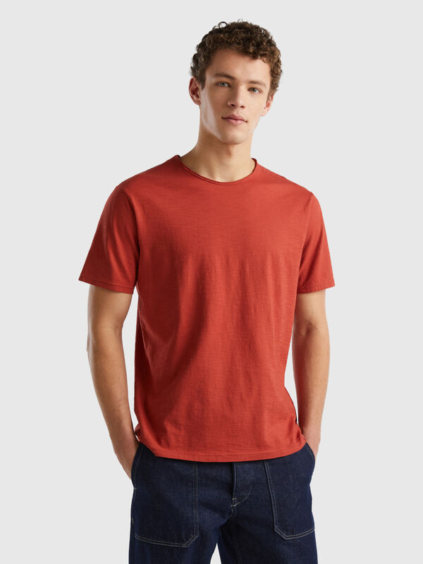 T-Shirt in Dunkelrot aus geflammter Baumwolle Herren