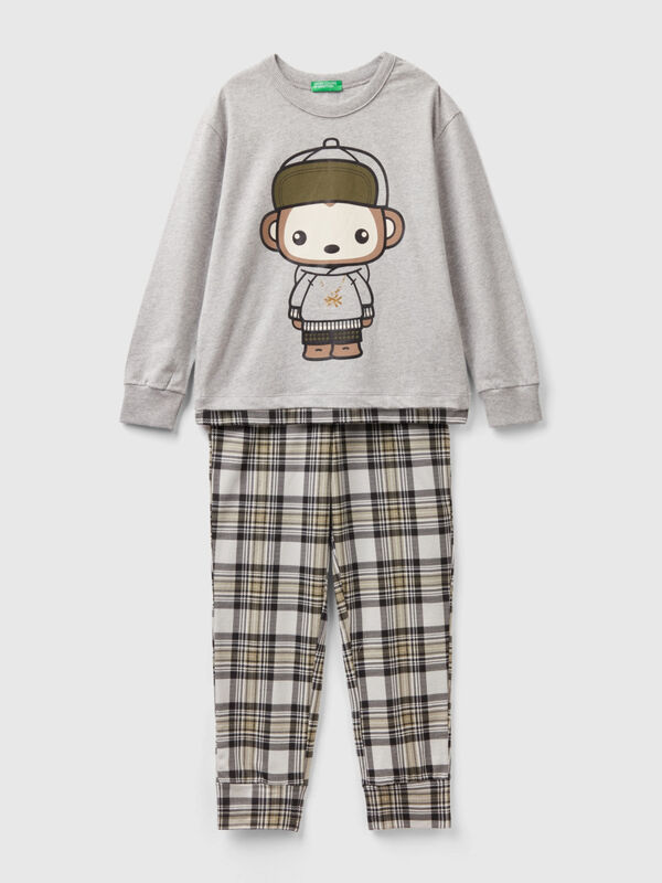 Langer Pyjama mit Maskotte-Print