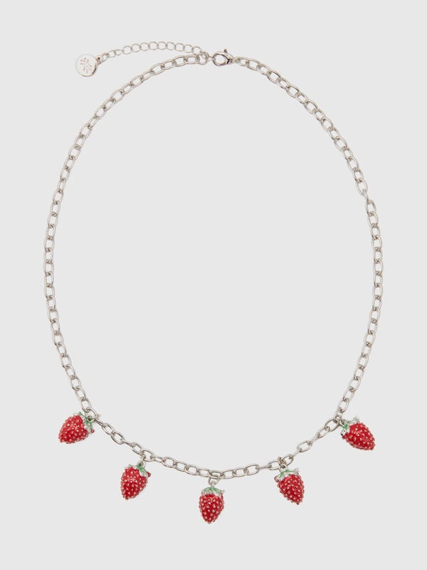Silberne Halskette mit Erdbeeren in Rot Damen