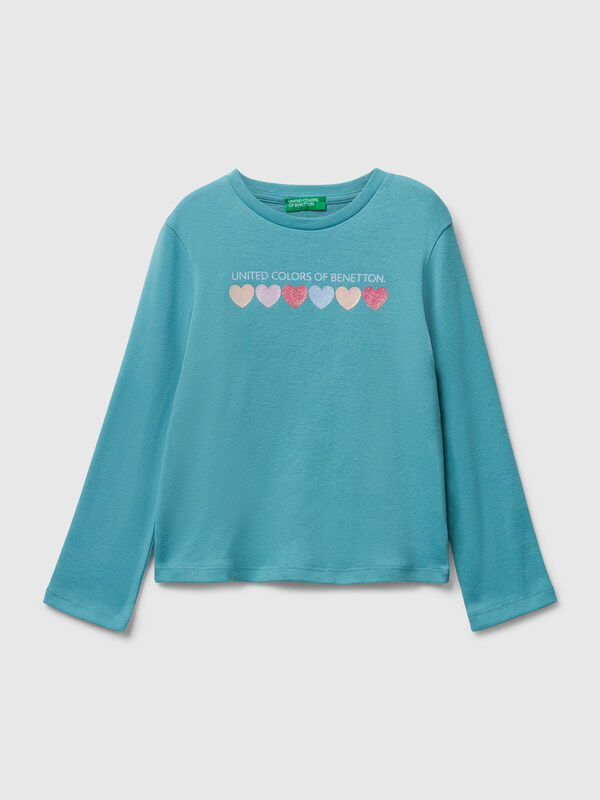 Baumwoll-T-Shirt mit Glitzer-Logo Mädchen