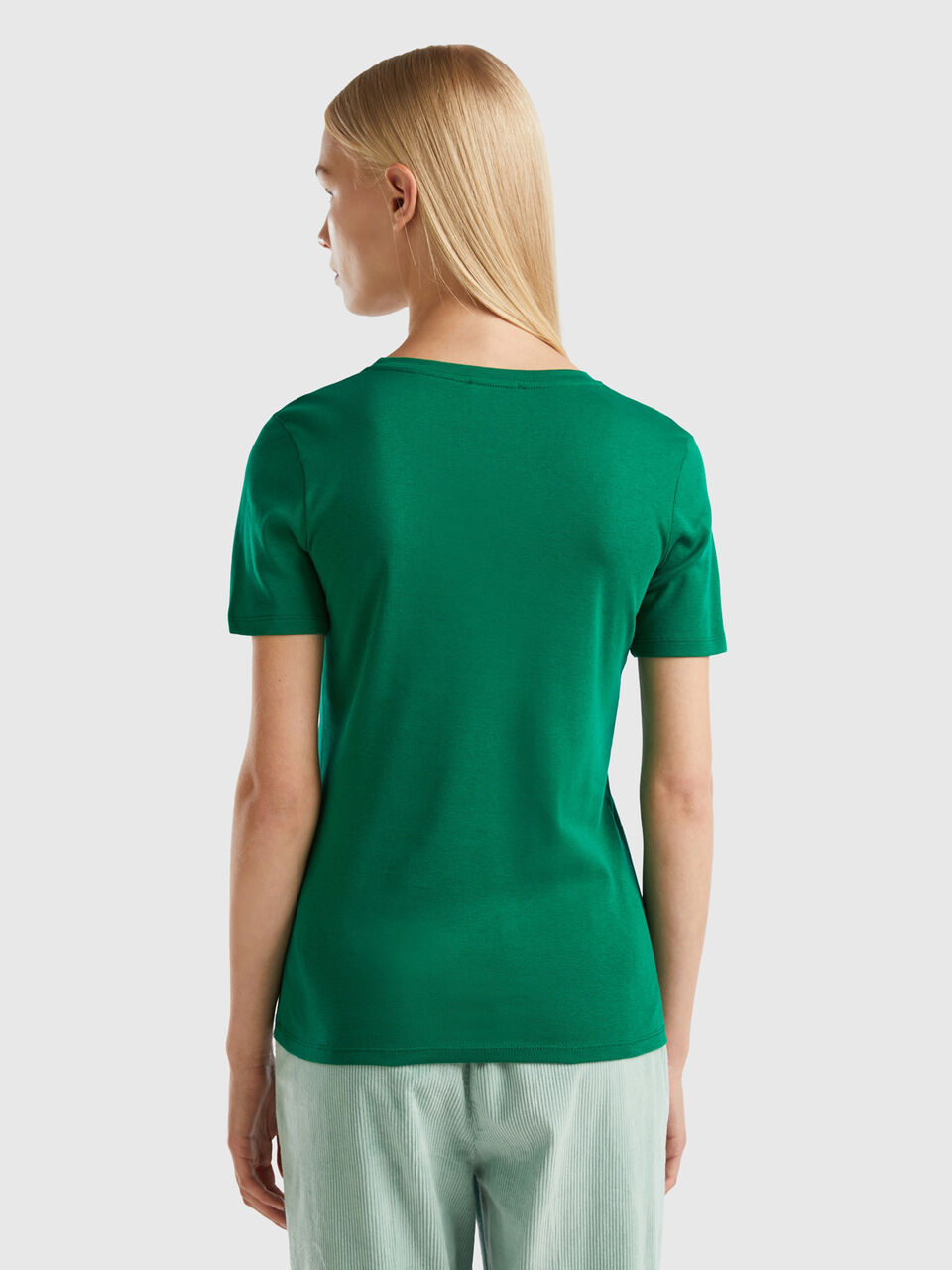 | T-Shirt - Baumwolle aus mit V-Ausschnitt Grün reiner Benetton