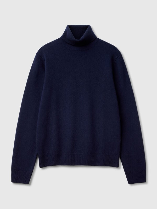 Dunkelblauer Rollkragenpullover aus reiner Merinowolle Damen