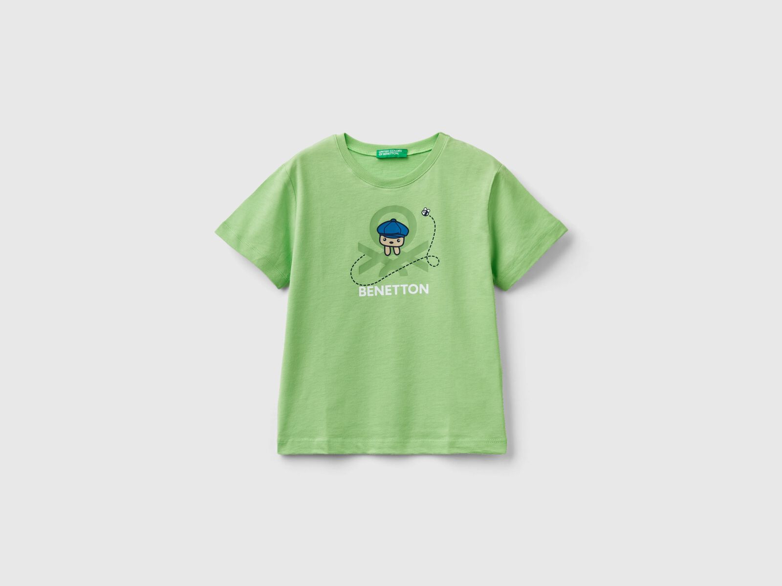 T-Shirt aus - Bio-Baumwolle 100% Hellgrün Benetton Print | mit