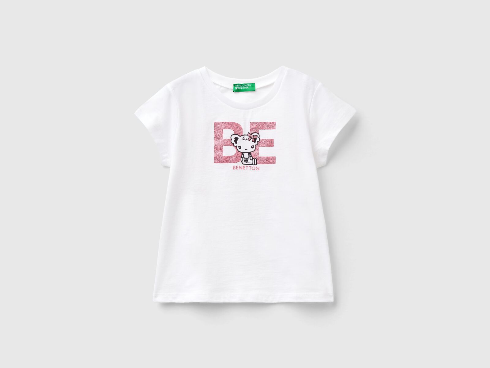 Print | T-Shirt - Benetton aus Bio-Baumwoll-mit Weiss