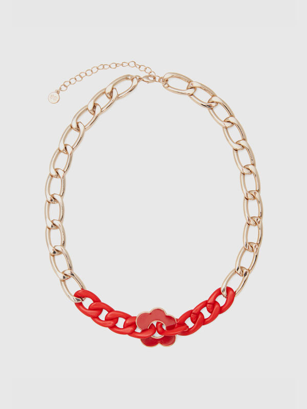 Goldfarbene Kette mit roter Blume Damen