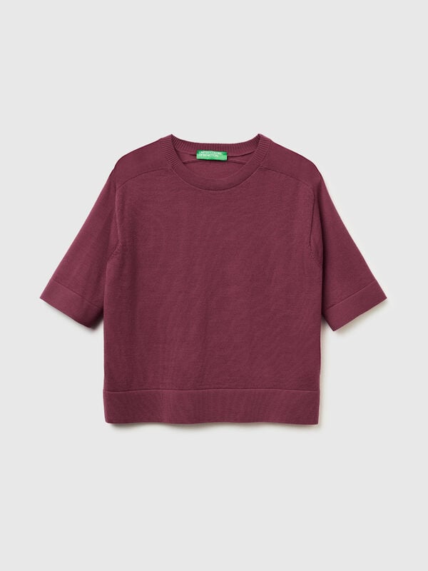 Kurzarmpullover aus reiner Merinowolle Damen