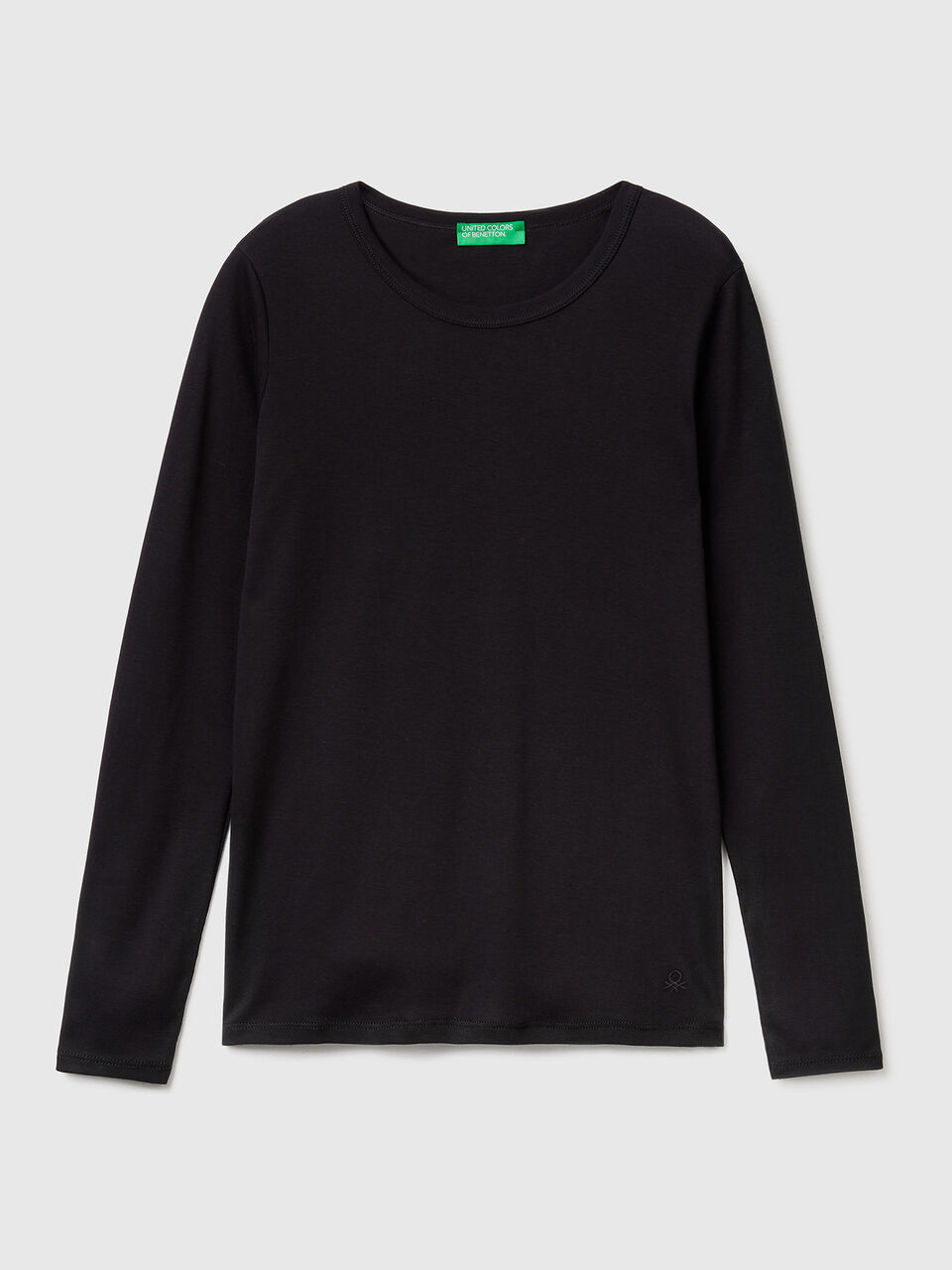 T-Shirt Langärmeliges Schwarz | - Baumwolle Benetton aus reiner