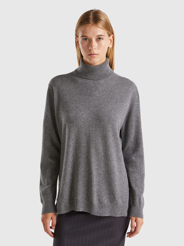 Rollkragenpulli over fit aus reinem Cashmere Damen